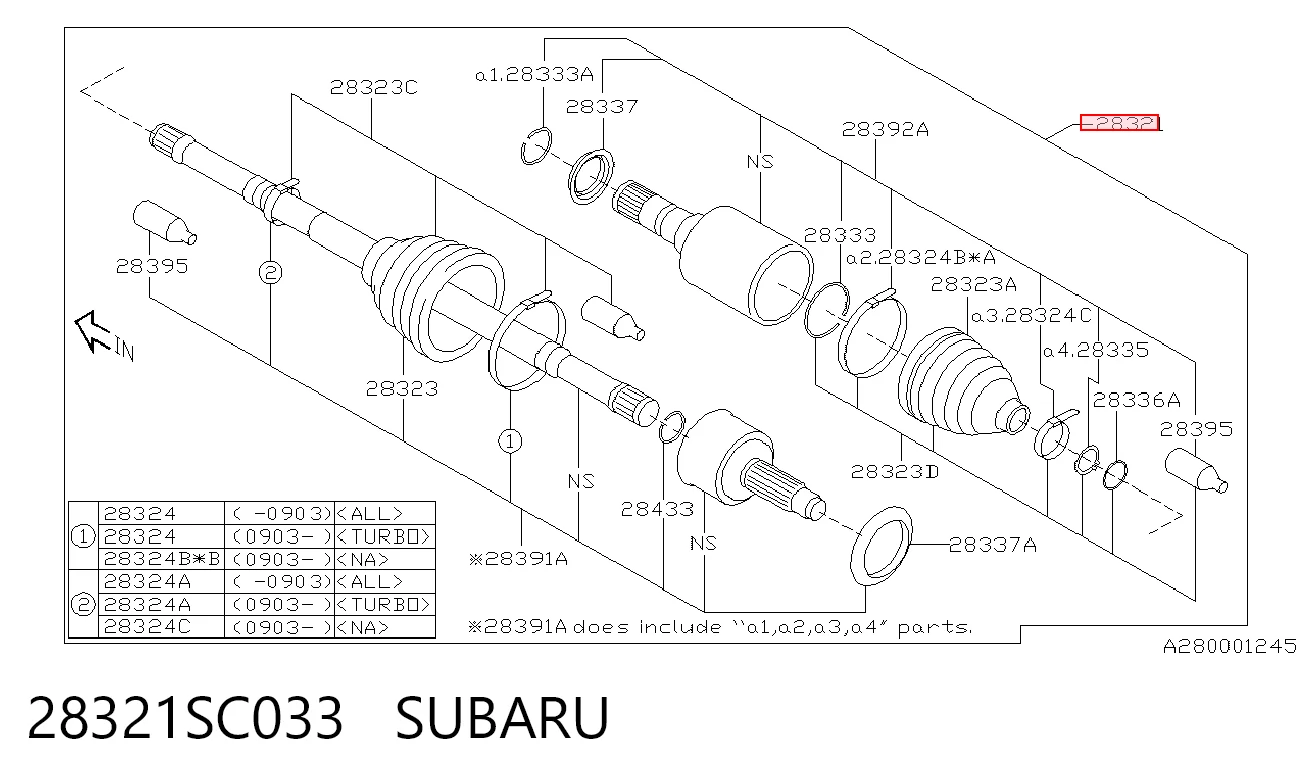 28321SC033 Subaru Ось передняя в сборе