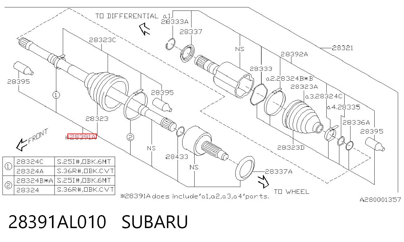 28391AL010 Subaru Полуось передняя левая