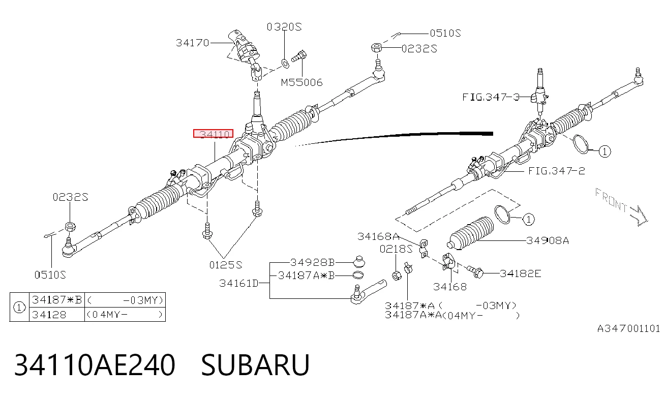 Рейка рулевая SUBARU 34110AE240