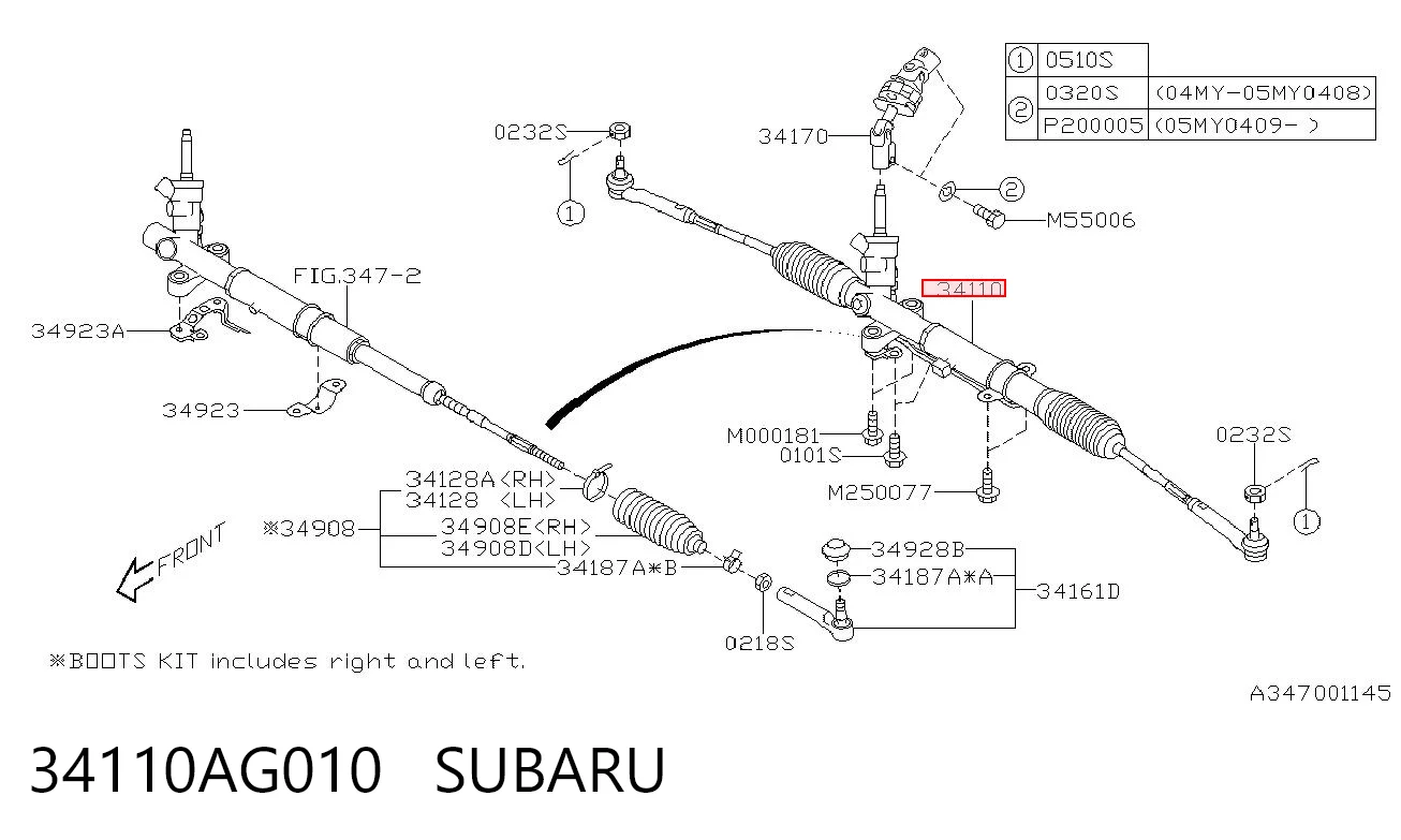 Рейка рулевая SUBARU 34110AG010