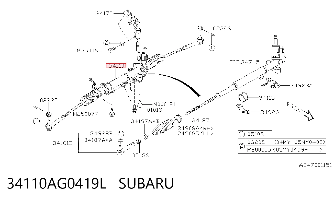 Реечный рулевой механизм Subaru 34110AG0419L цена, от 287.90 USD