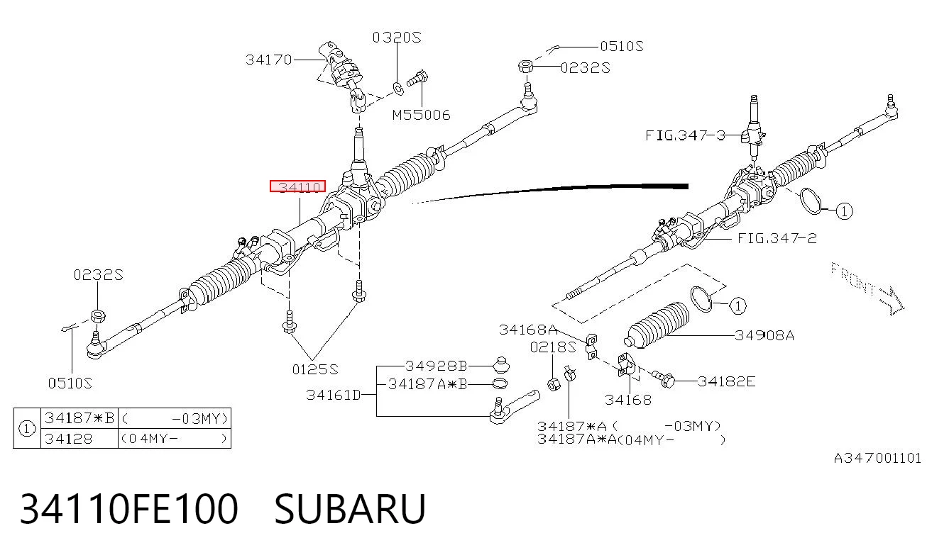Рейка рулевая SUBARU 34110FE100