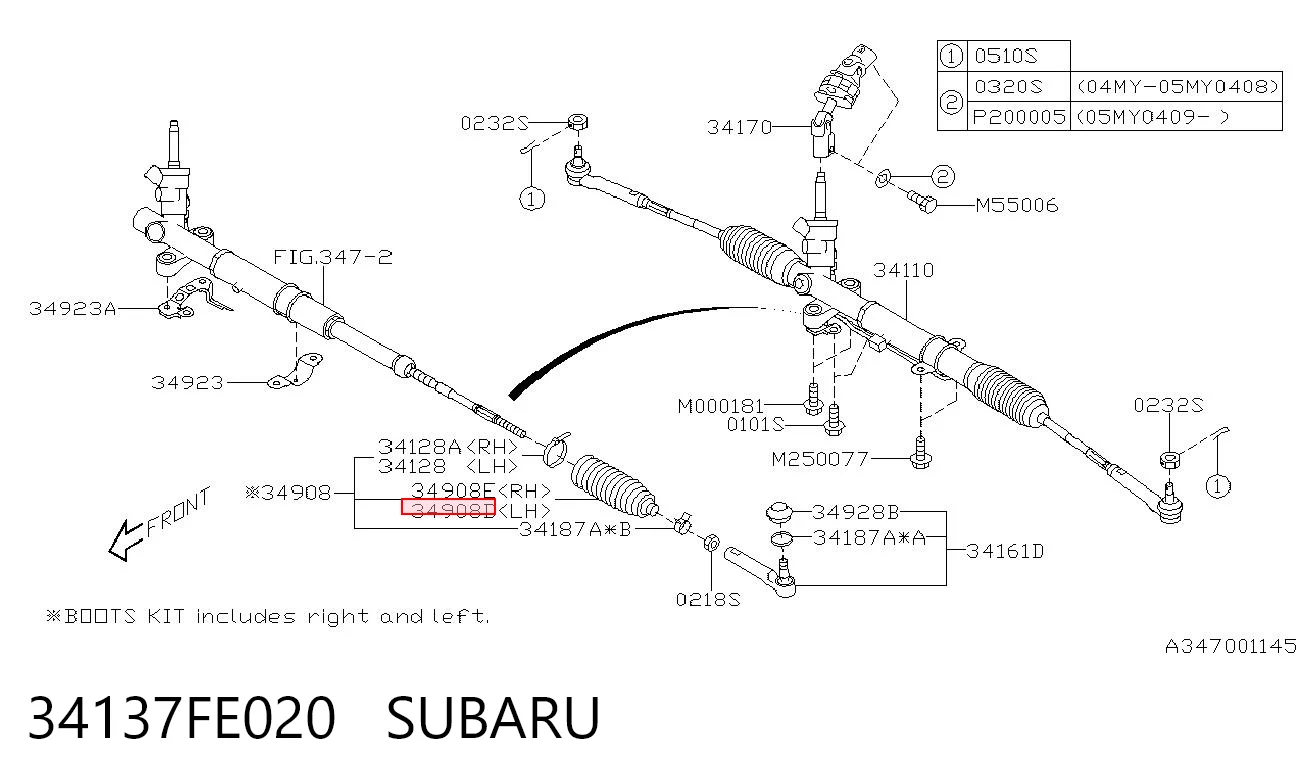 34137FE020 Subaru Пыльник рулевого механизма/рейки, правый