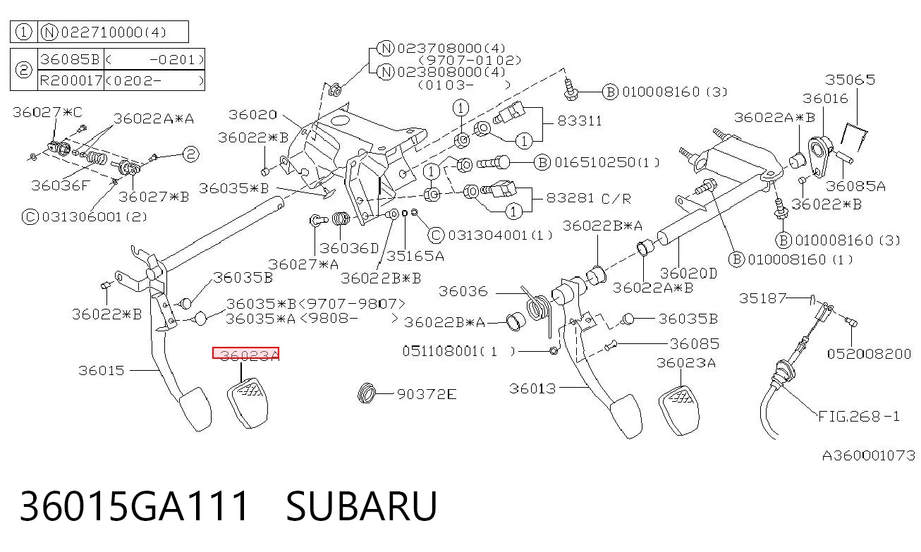 36015GA111 Subaru Накладка педали сцепления