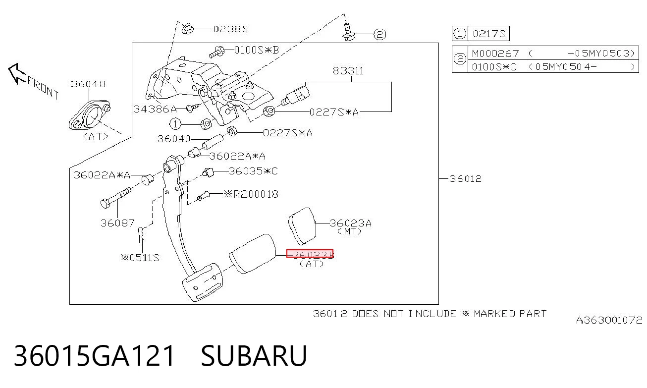 36015GA121 Subaru Накладка педали тормоза