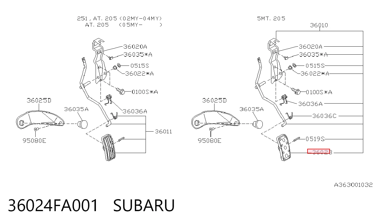 36024FA001 Subaru Накладка педали газа (акселератора)