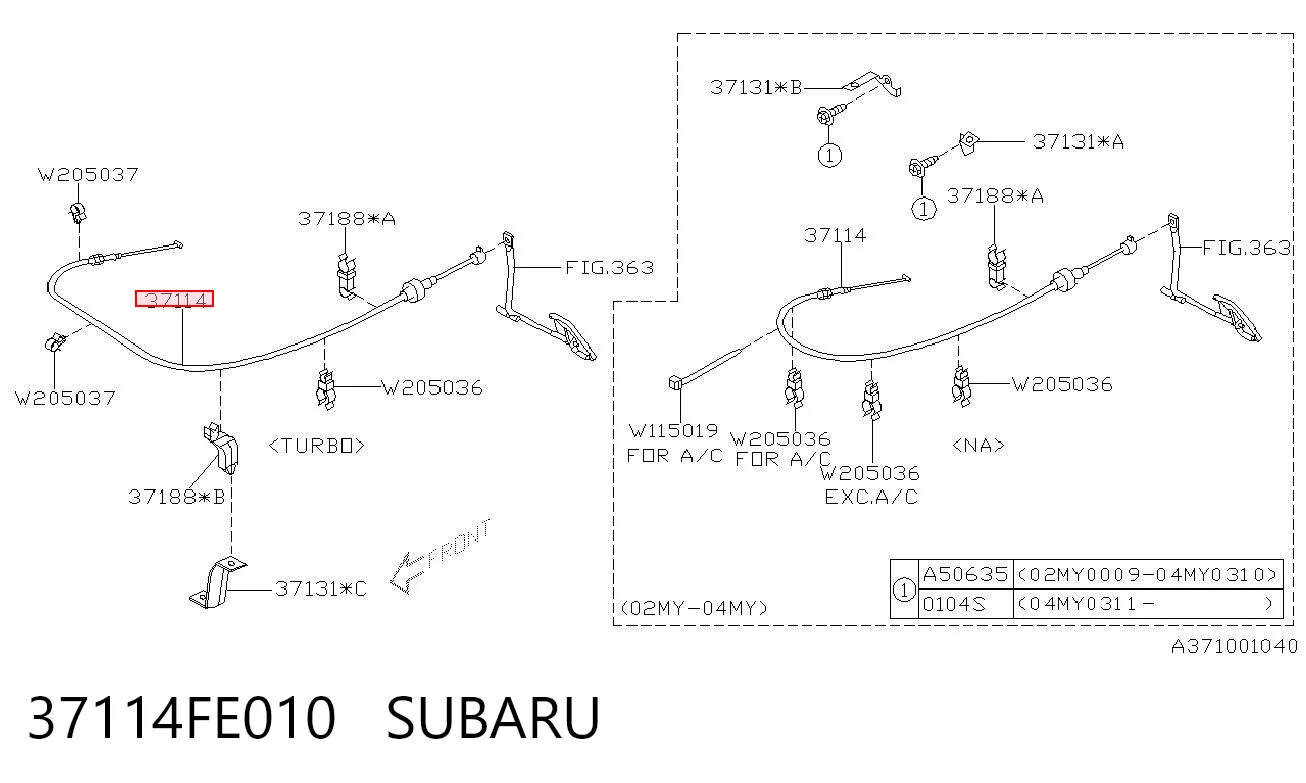 37114FE010 Subaru Трос акселератора