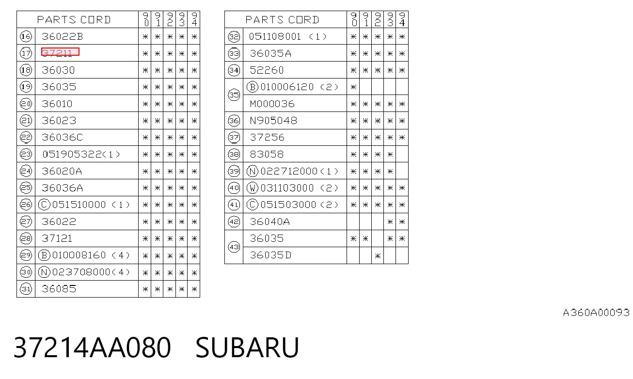37214AA080 Subaru Трос сцепления