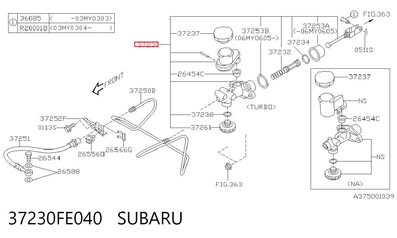 37230FE040 Subaru Цилиндр сцепления, главный
