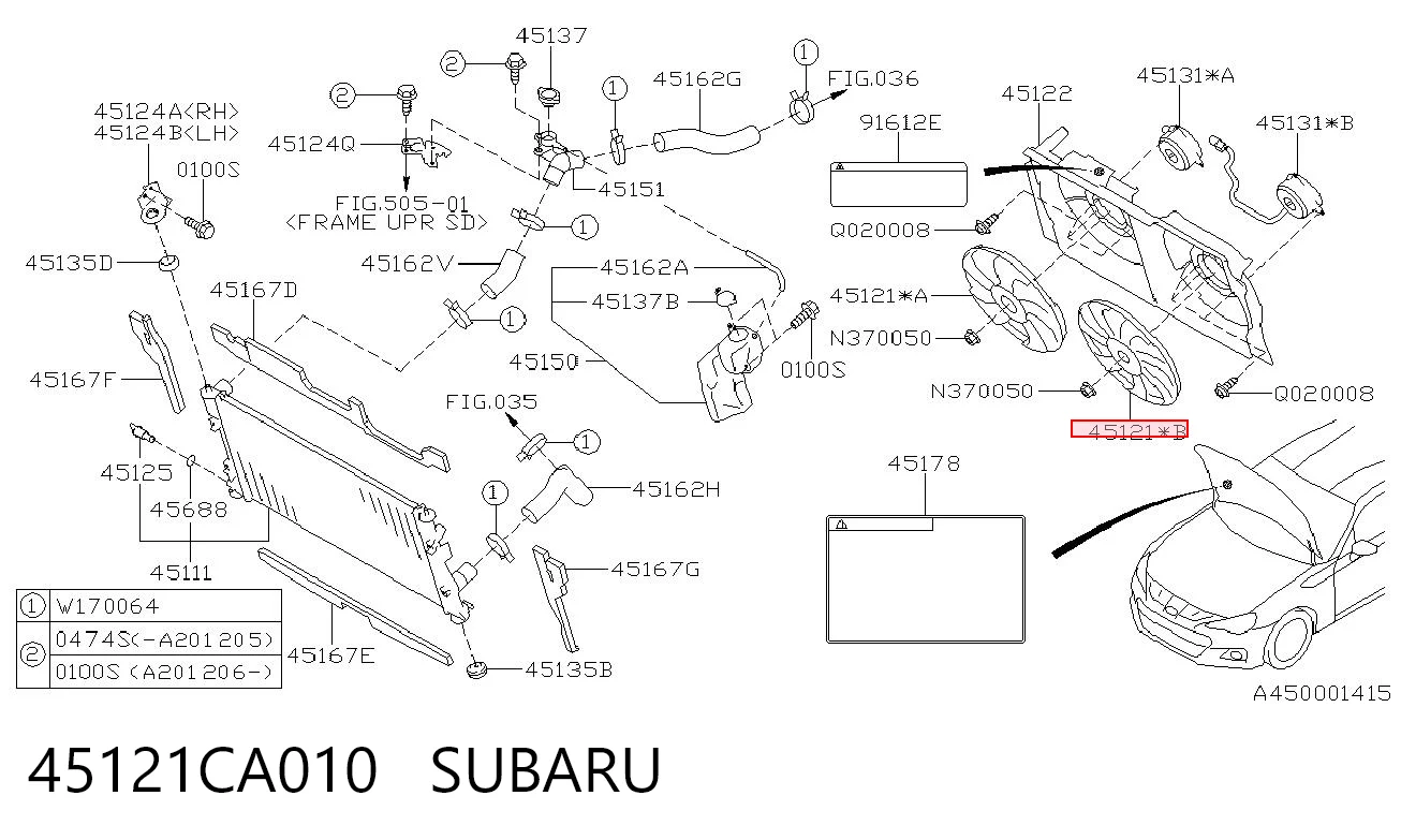 45121CA010 Subaru Вентилятор радиатора охлаждения, правый