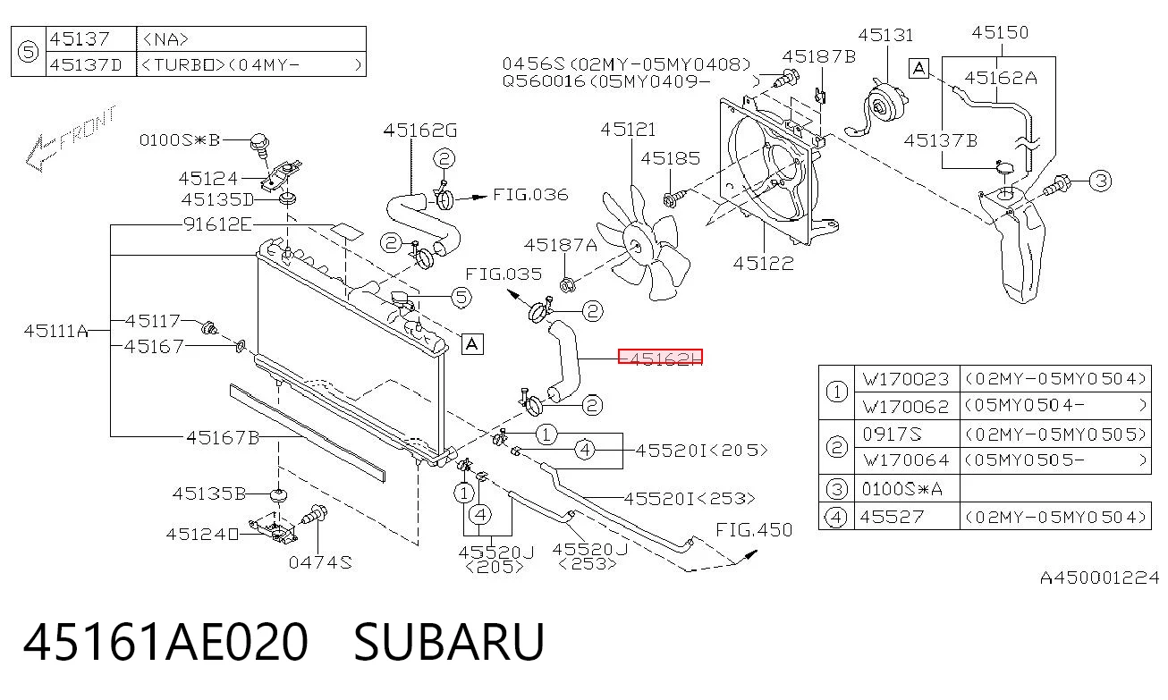 45161AE020 Subaru Патрубок радиатора охлаждения нижний