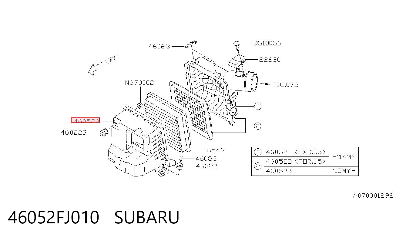 46052FJ010 Subaru Корпус воздушного фильтра, нижняя часть