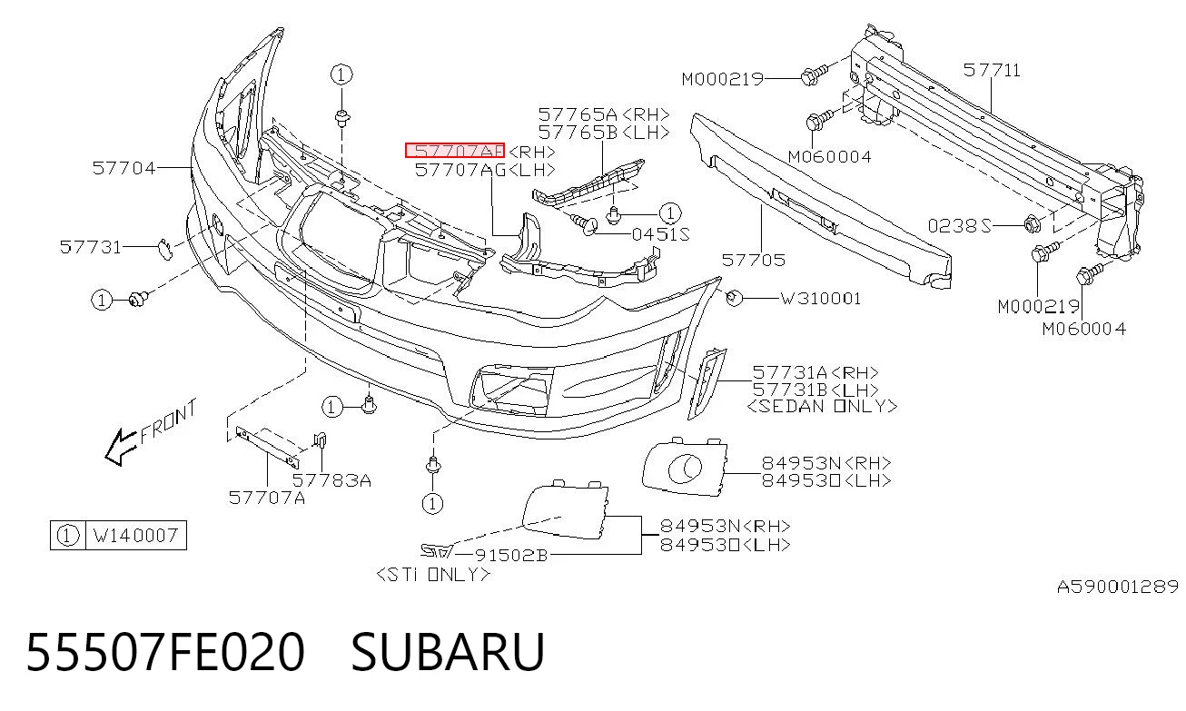 55507FE020 Subaru Кронштейн крепления бампера переднего правый