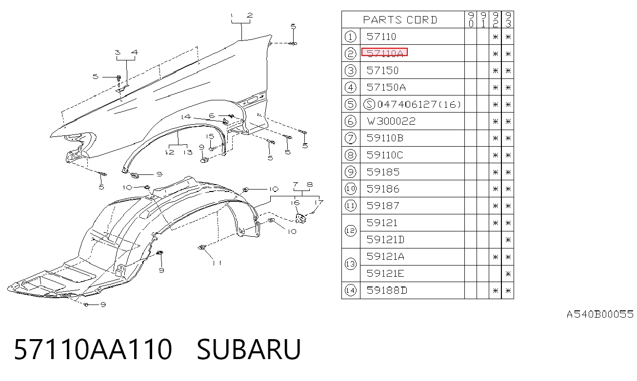 Переднее левое крыло на Subaru Legacy I BC