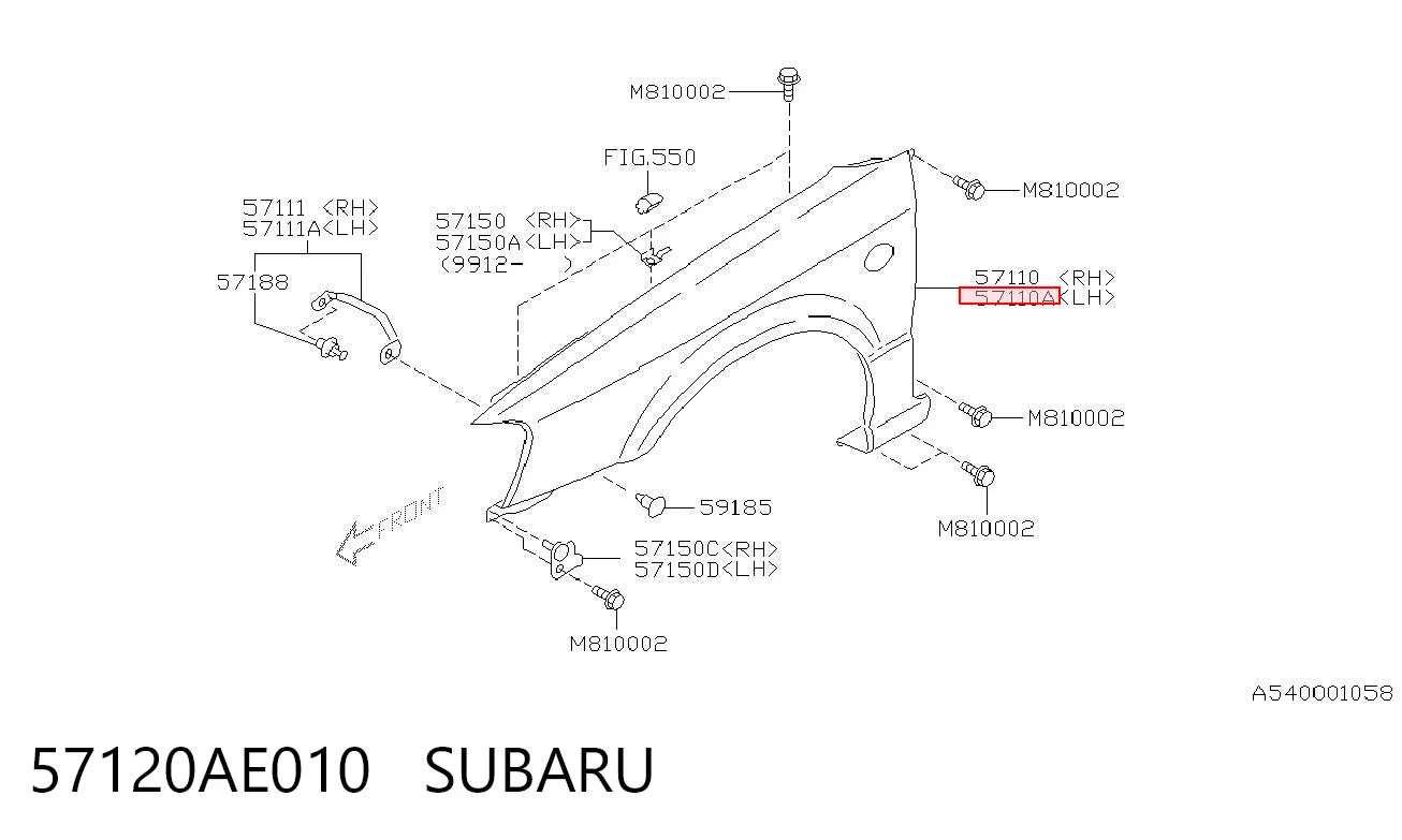 Переднее левое крыло на Subaru Legacy III BE, BH