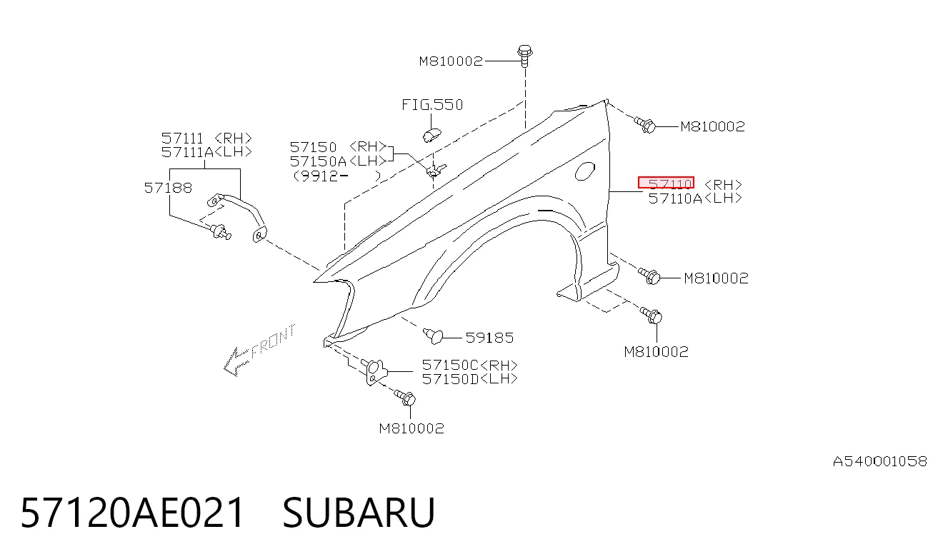 Переднее правое крыло на Subaru Outback II B12, BE, BH