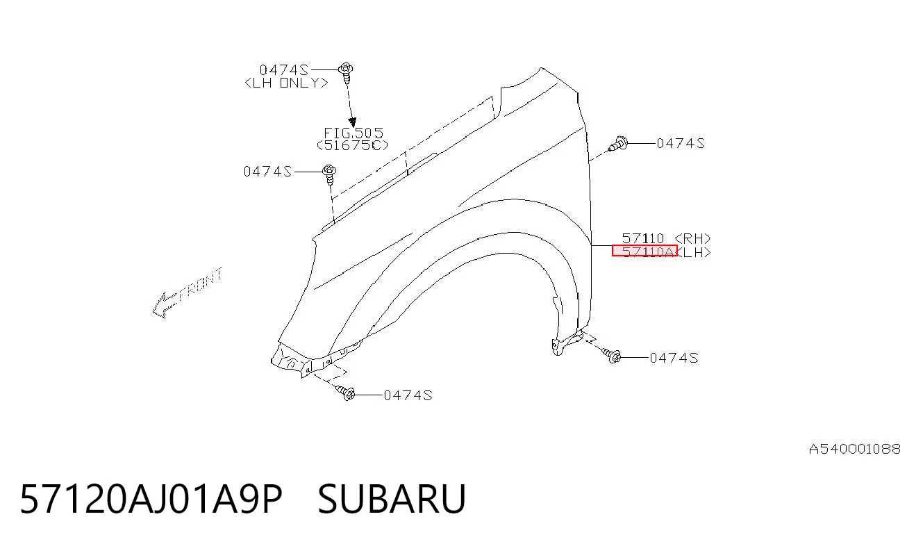 57120AJ01A9P Subaru Переднее левое крыло