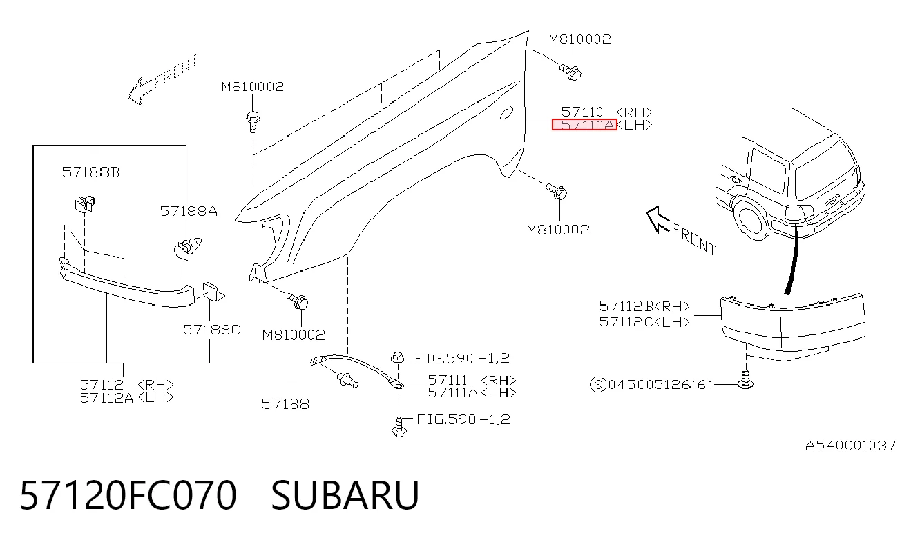 Переднее левое крыло на Subaru Forester I S10, SF
