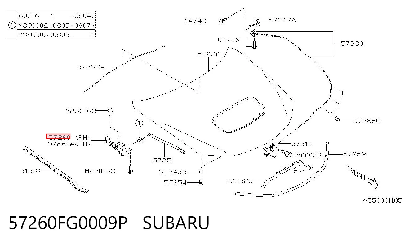 57260FG0009P Subaru Шарнир капота правый