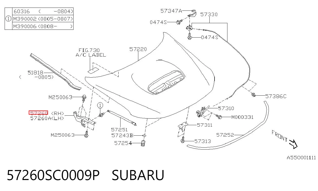 57260SC0009P Subaru Шарнир капота правый