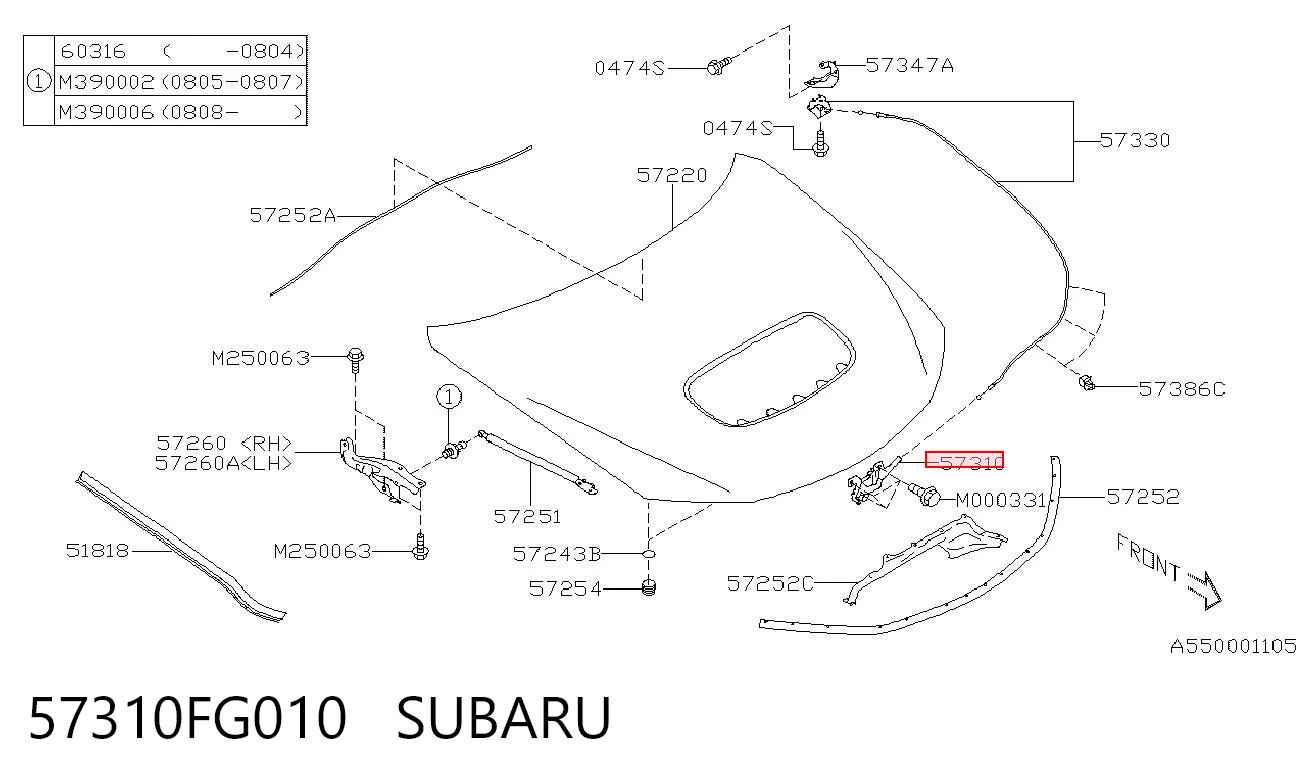 Запор капота (замок и привод замка капота) на Subaru Impreza III GH