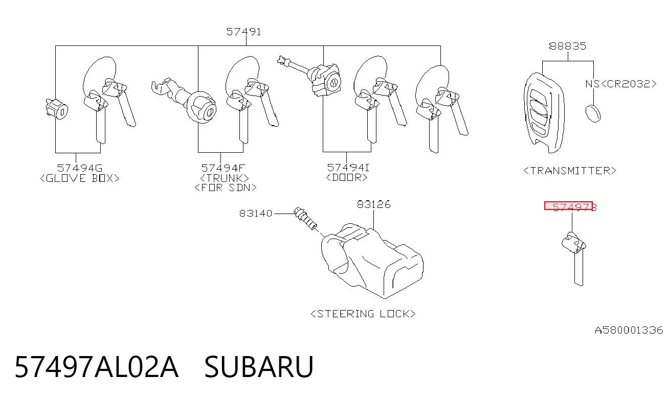 57497AL02A Subaru Ключ-заготовка