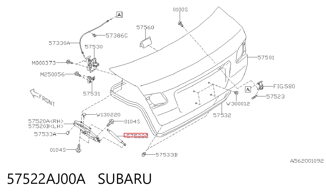 57522AJ00A Subaru Стойка капота