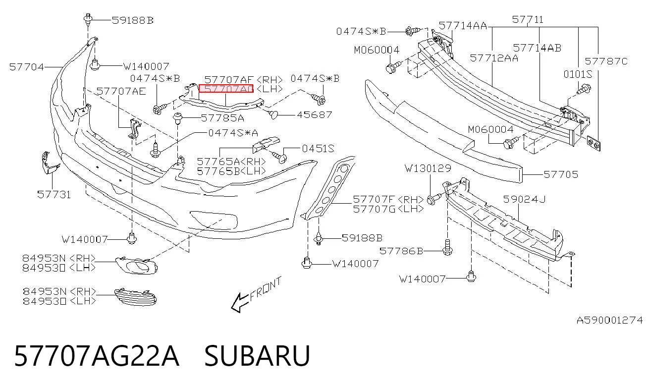 57707AG22A Subaru Левое крепление переднего бампера