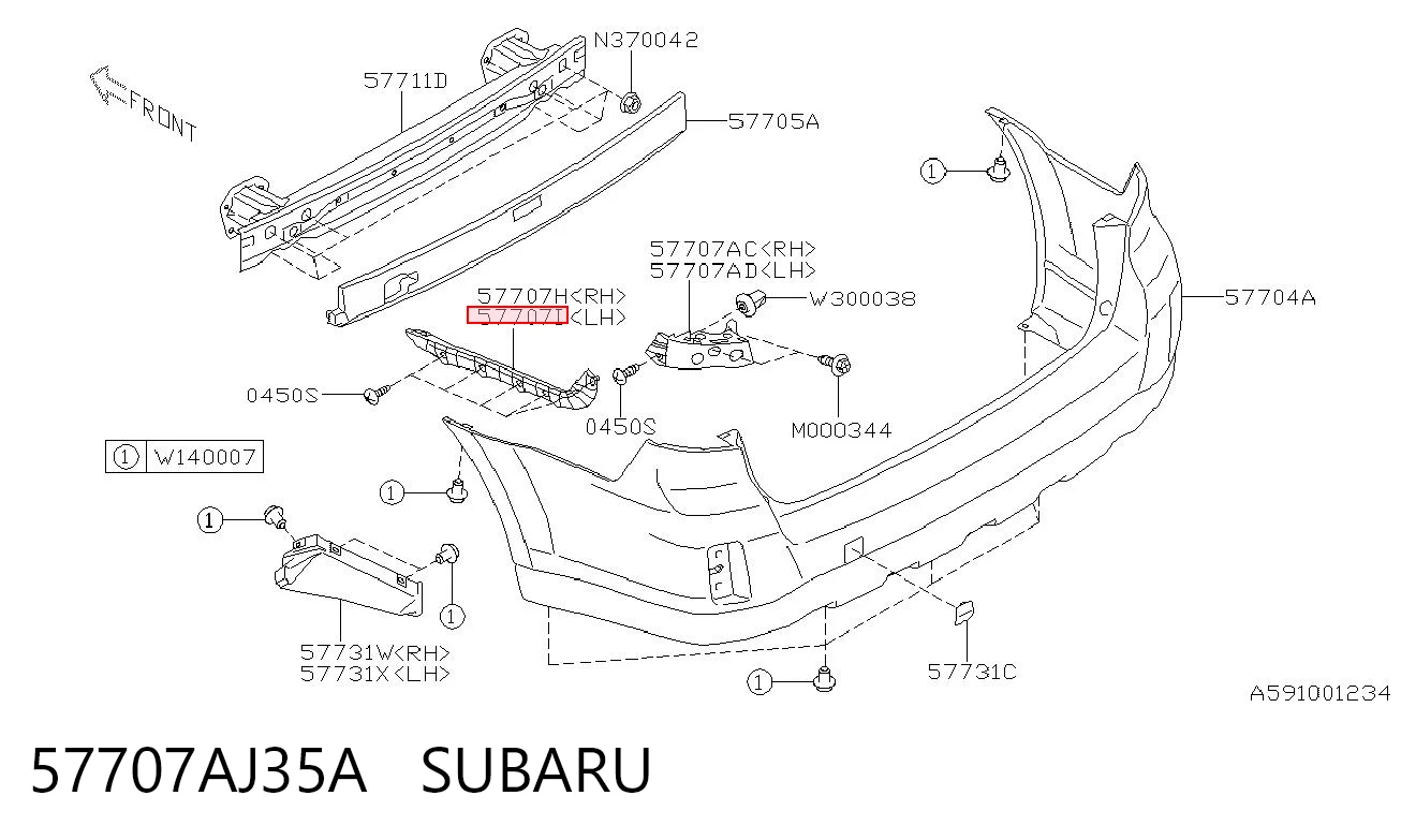 57707AJ35A Subaru Левое крепление заднего бампера