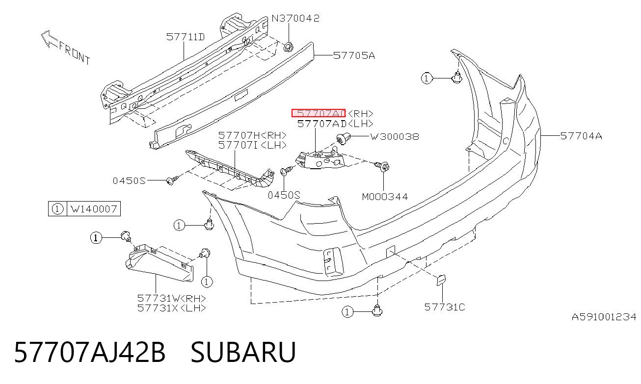 57707AJ42B Subaru Правое крепление заднего бампера