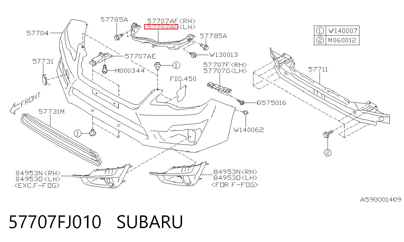 57707FJ010 Subaru Левое крепление переднего бампера