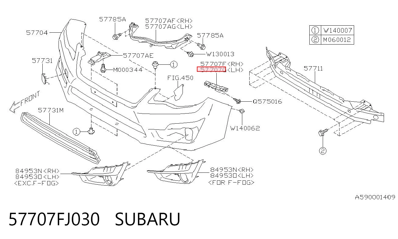57707FJ030 Subaru Кронштейн бампера переднего внешний левый