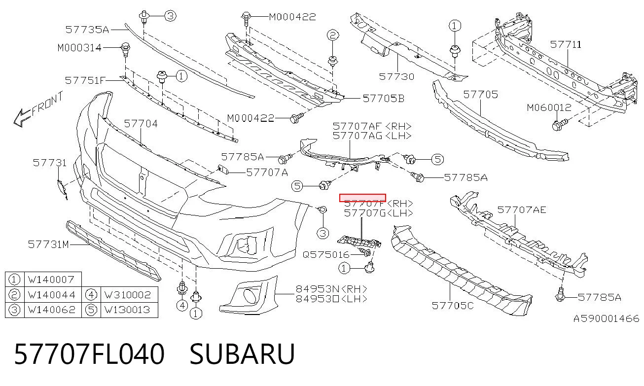 57707FL040 Subaru Кронштейн крепления бампера переднего правый