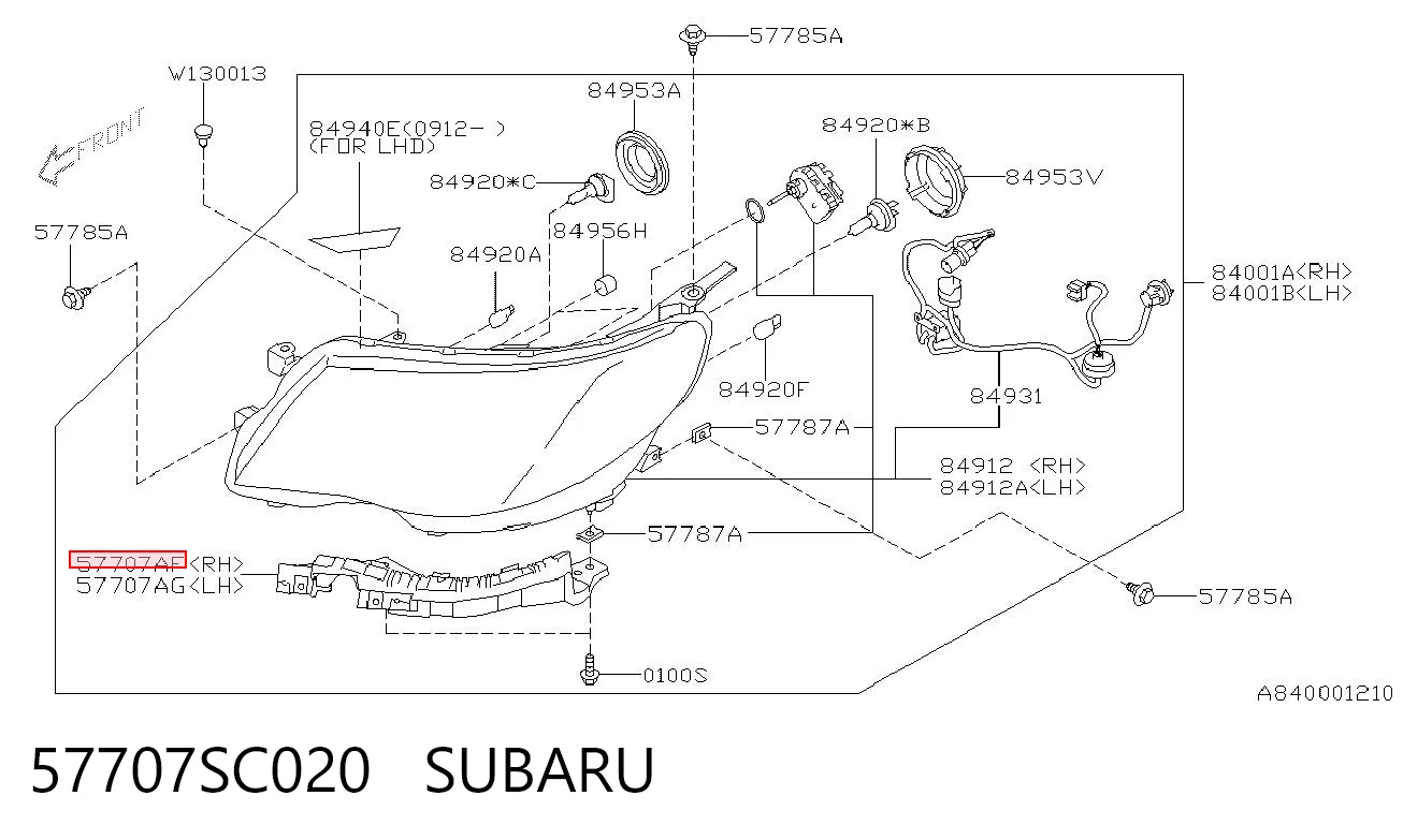 57707SC020 Subaru Кронштейн-адаптер крепления фары передней, правой