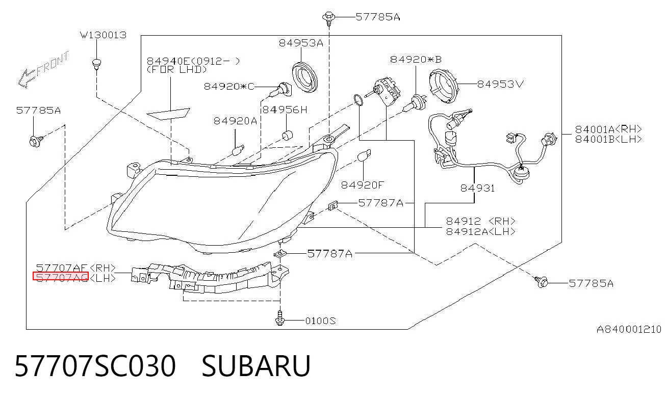 57707SC030 Subaru Крепление фары передней, левой