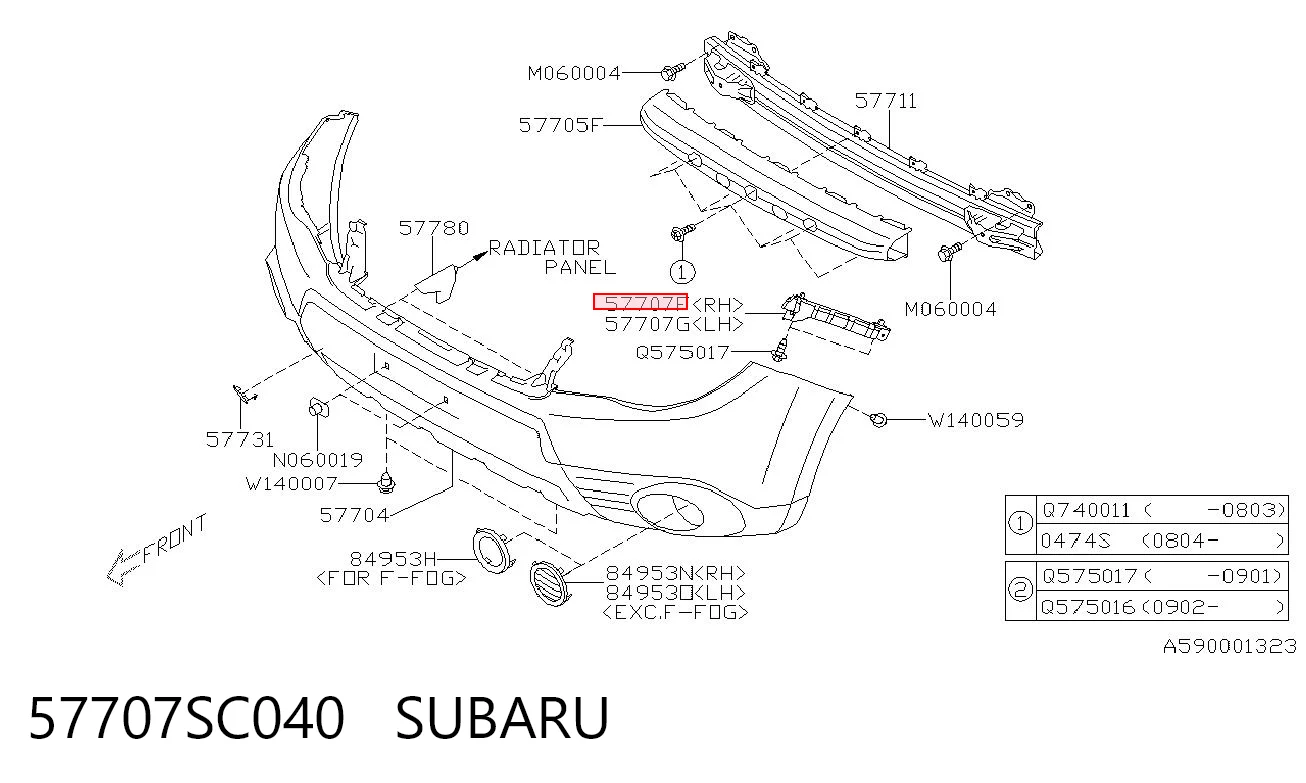 57707SC040 Subaru Кронштейн крепления бампера переднего правый