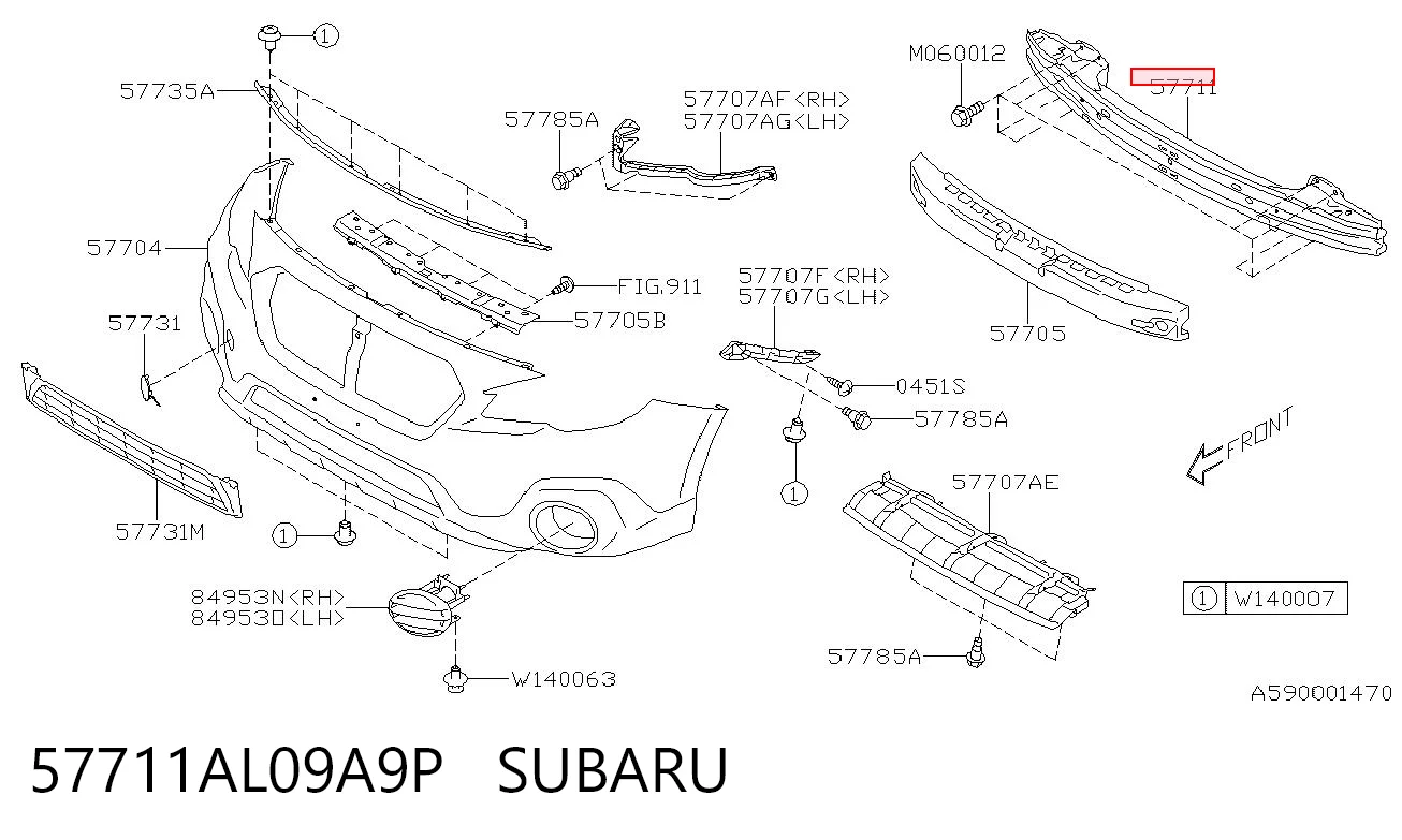 57711AL09A9P Subaru Балка бампера переднего