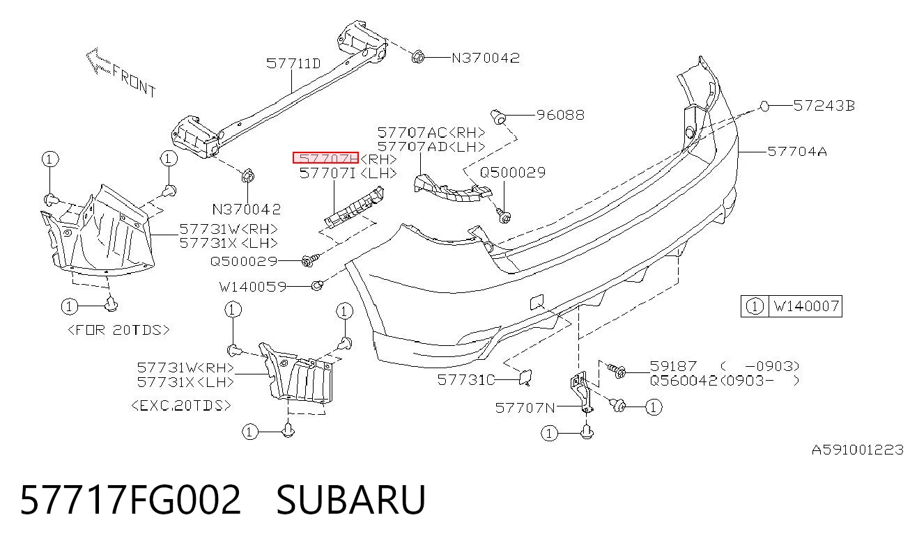 57717FG002 Subaru Кронштейн бампера заднего внешний правый