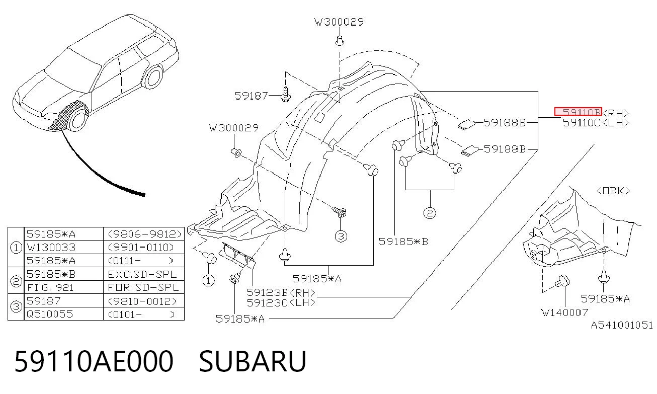 Подкрылок крыла переднего правый Subaru Legacy 3 BE, BH