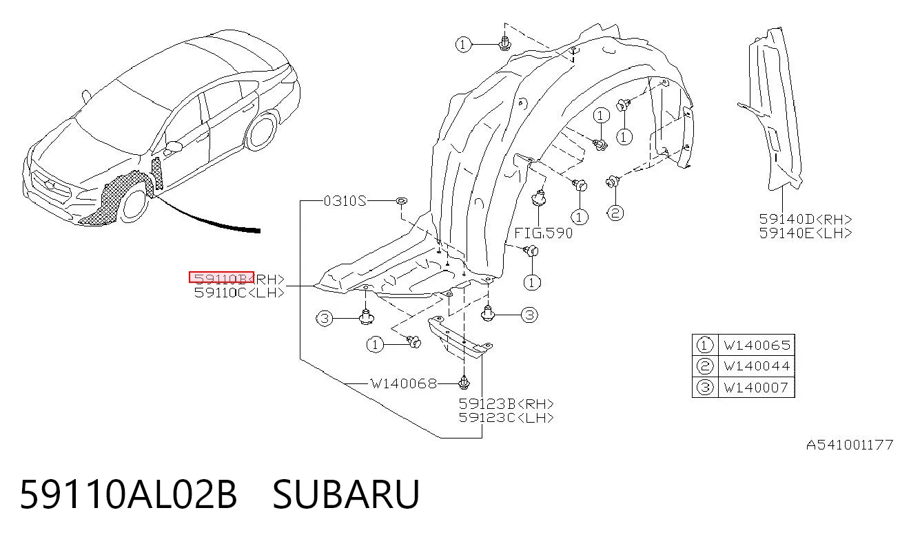 59110AL02B Subaru Подкрыльник переднего крыла, правый