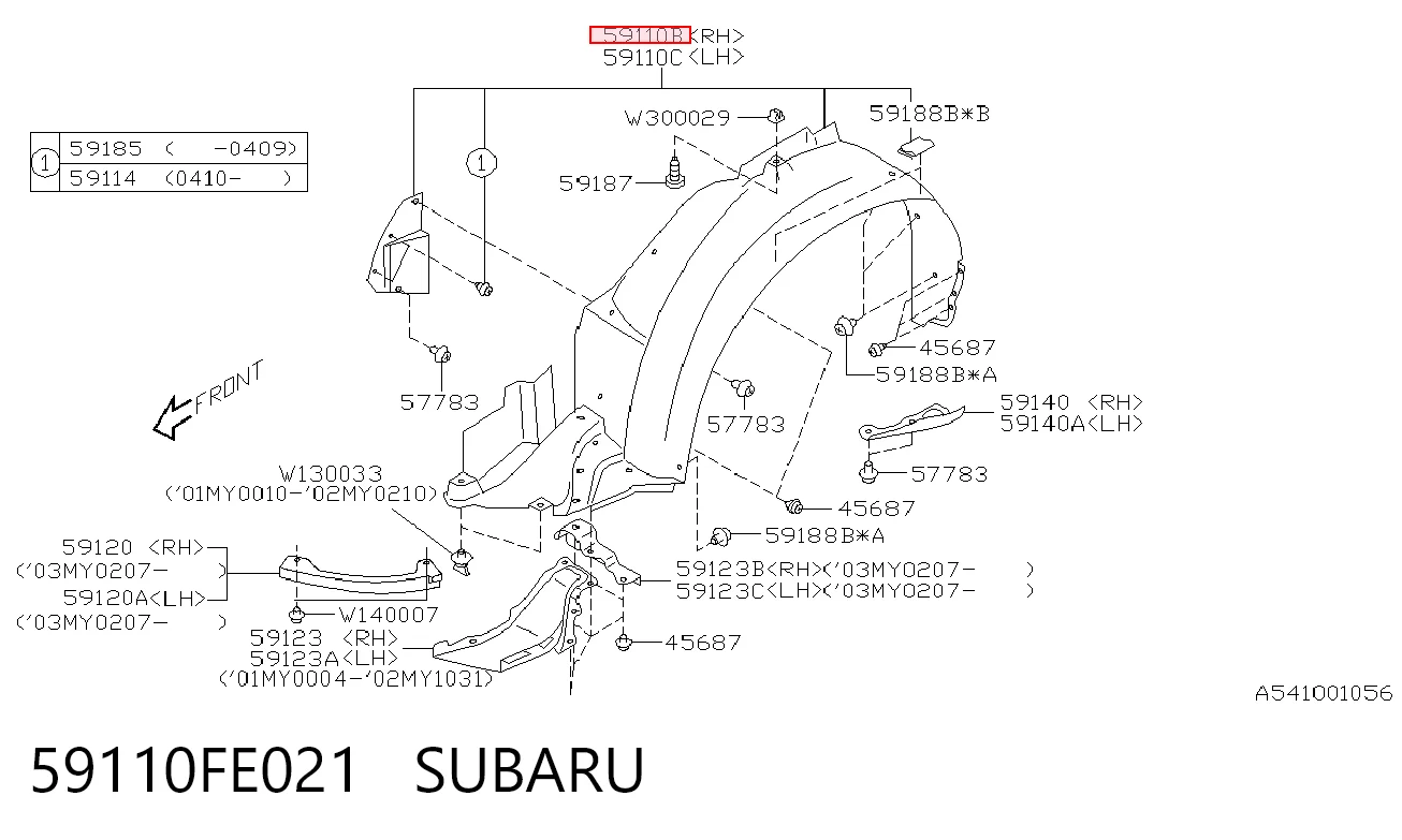 59110FE021 Subaru Подкрыльник переднего крыла, правый