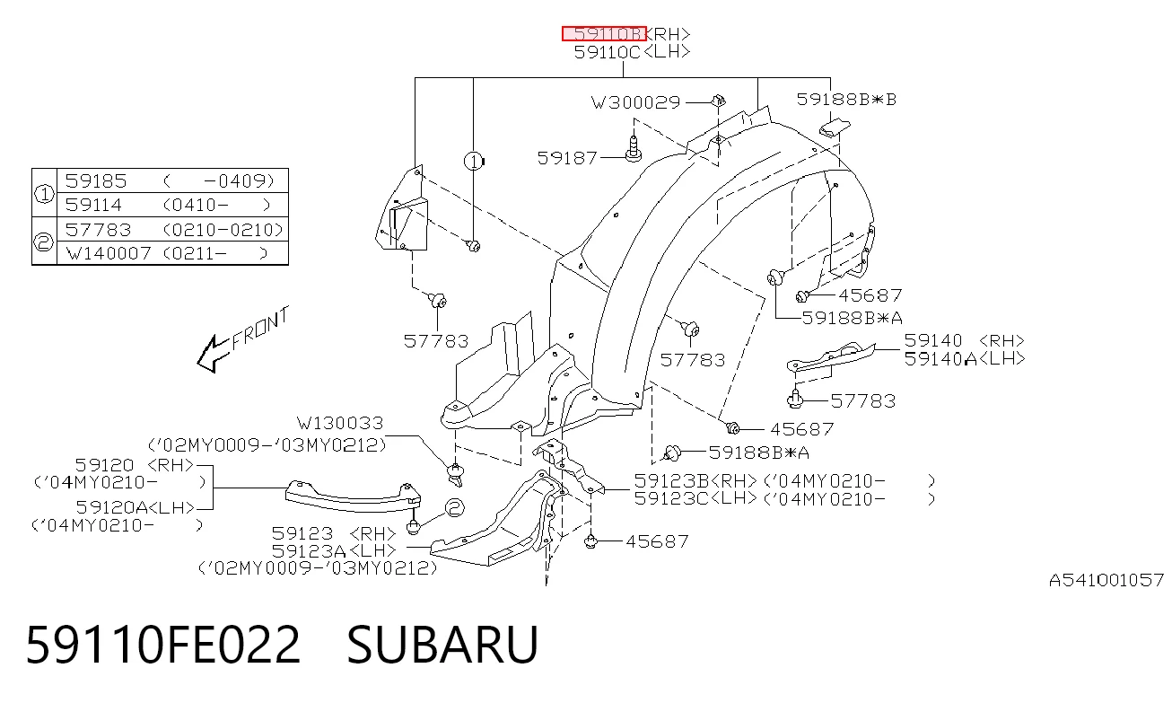 59110FE022 Subaru Подкрыльник переднего крыла, правый