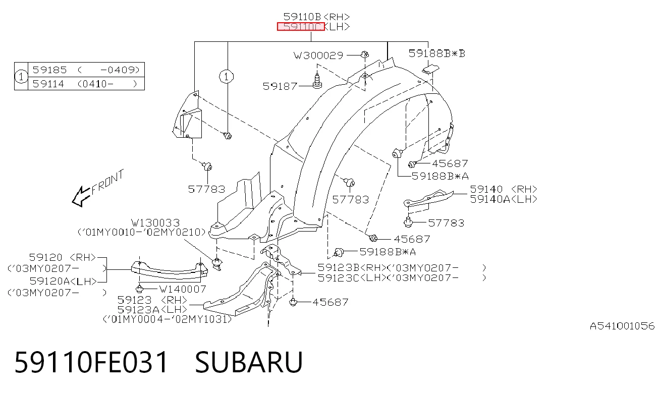59110FE031 Subaru Подкрылок крыла переднего левый