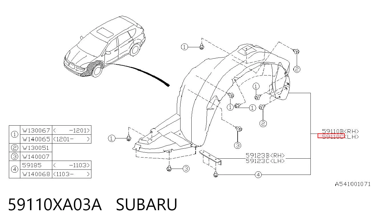 59110XA03A Subaru Подкрылок крыла переднего левый