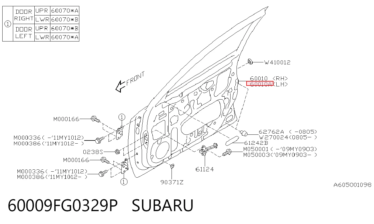 Водительская дверь на Subaru Impreza III GH