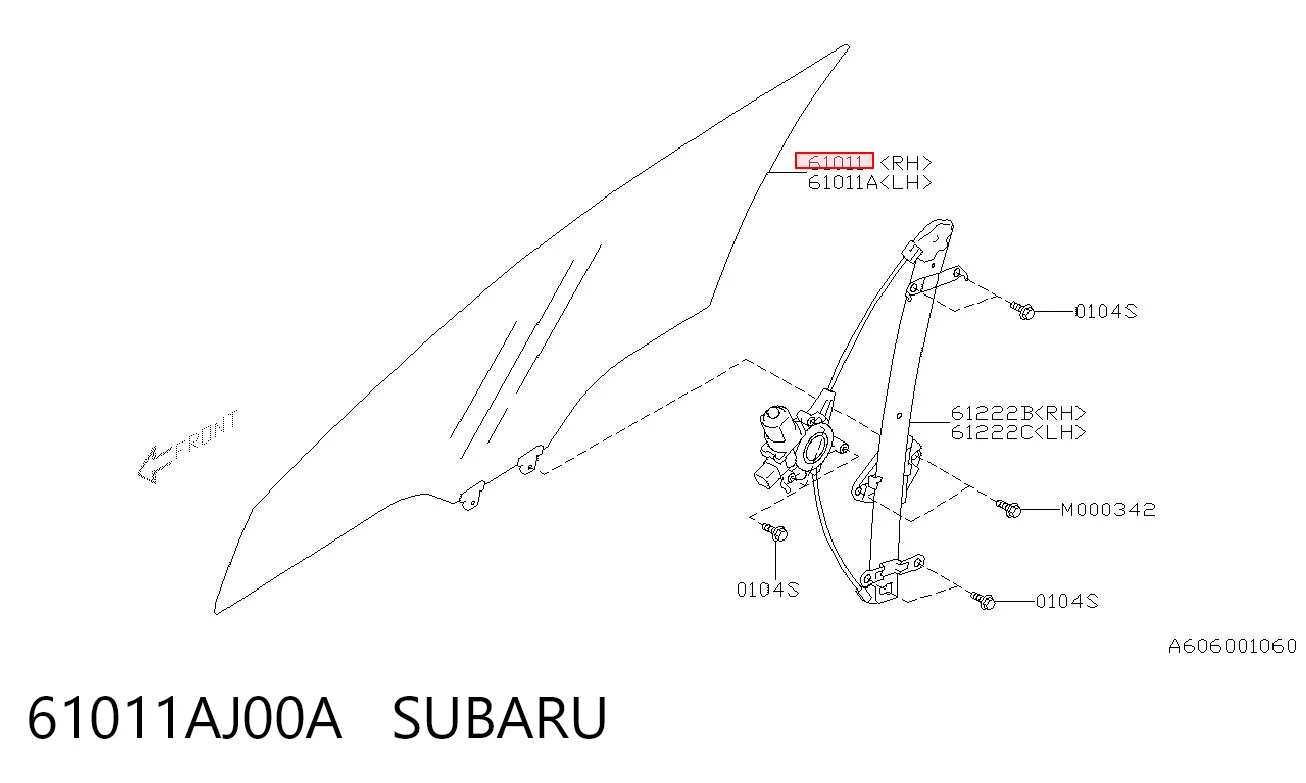 61011AJ00A Subaru Стекло передней двери, правой