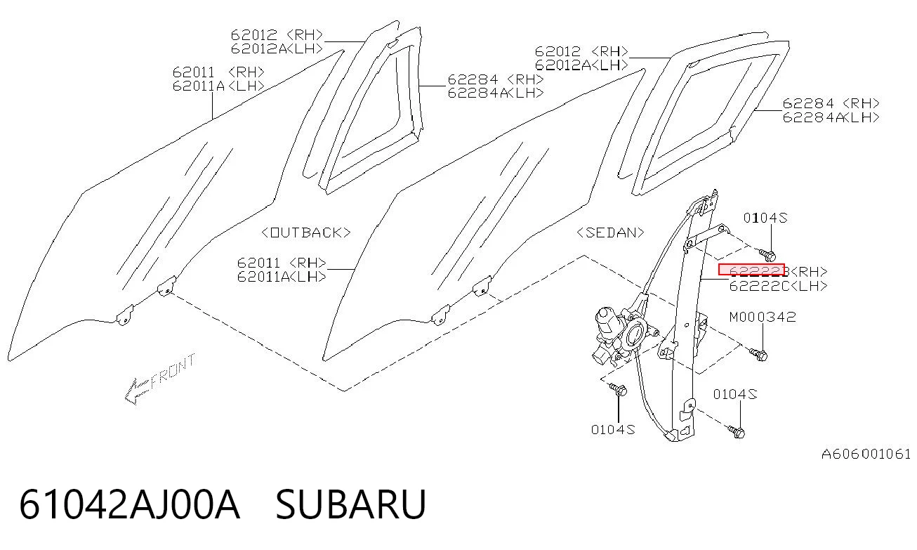 61042AJ00A Subaru  Механизм стеклоподъемника правой задней двери