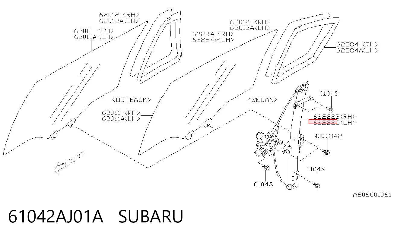 61042AJ01A Subaru Механизм стеклоподъемника двери задней, левой