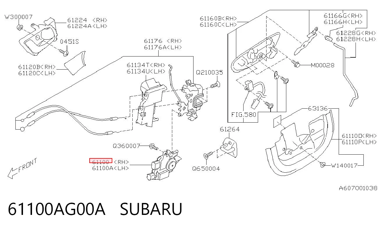 61100AG00A Subaru Мотор-привод откр/закр. замка двери, передней, правой