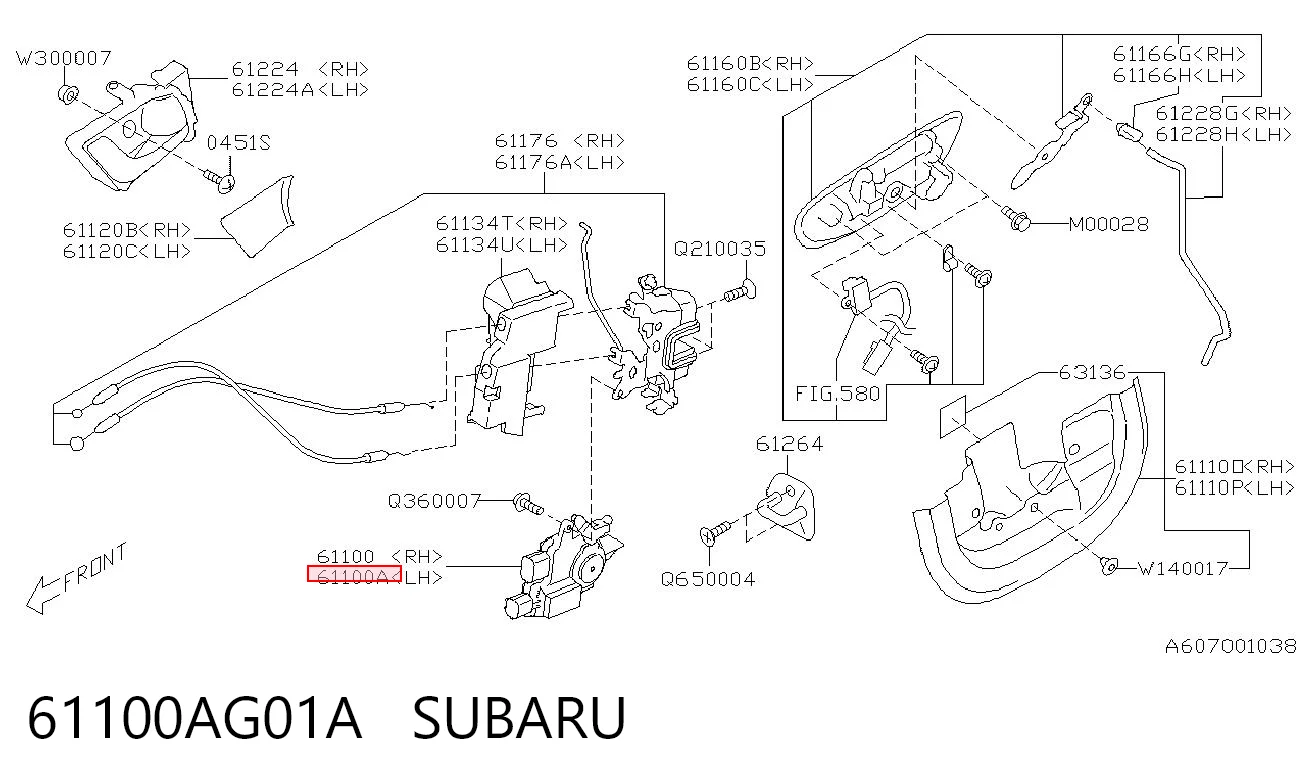 61100AG01A Subaru Актуатор двери, передней, левой